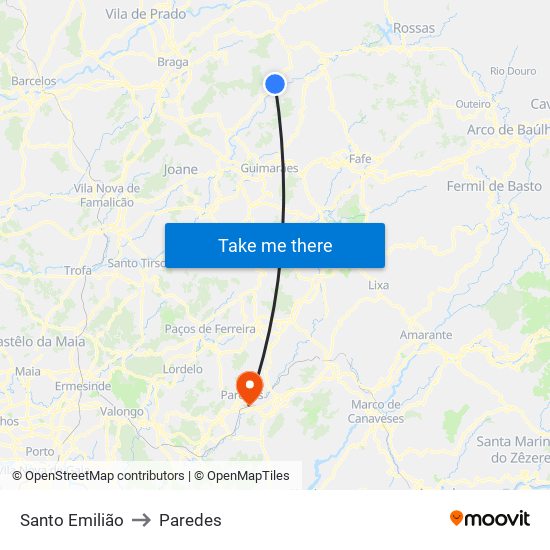 Santo Emilião to Paredes map