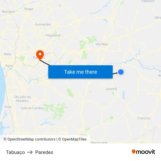 Tabuaço to Paredes map