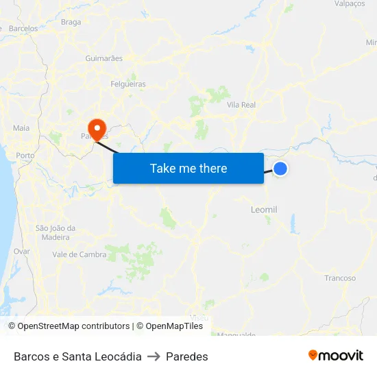 Barcos e Santa Leocádia to Paredes map
