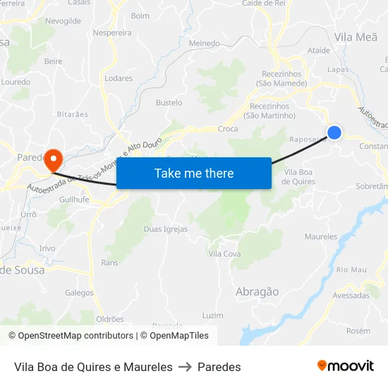 Vila Boa de Quires e Maureles to Paredes map