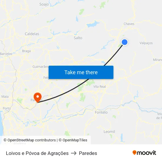 Loivos e Póvoa de Agrações to Paredes map