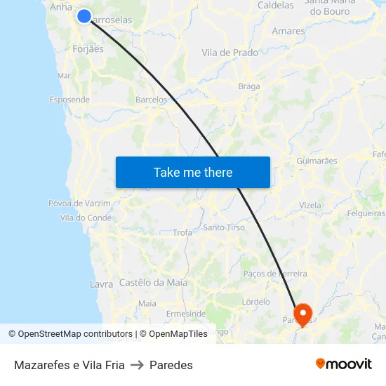 Mazarefes e Vila Fria to Paredes map