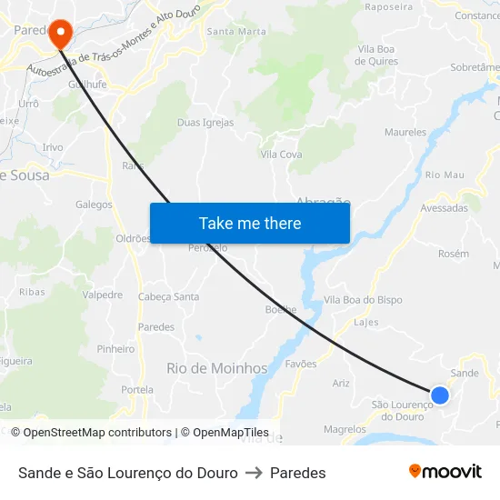 Sande e São Lourenço do Douro to Paredes map