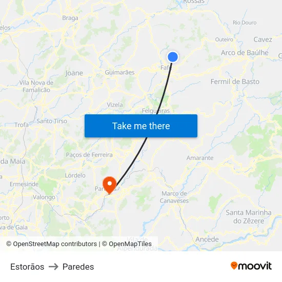 Estorãos to Paredes map