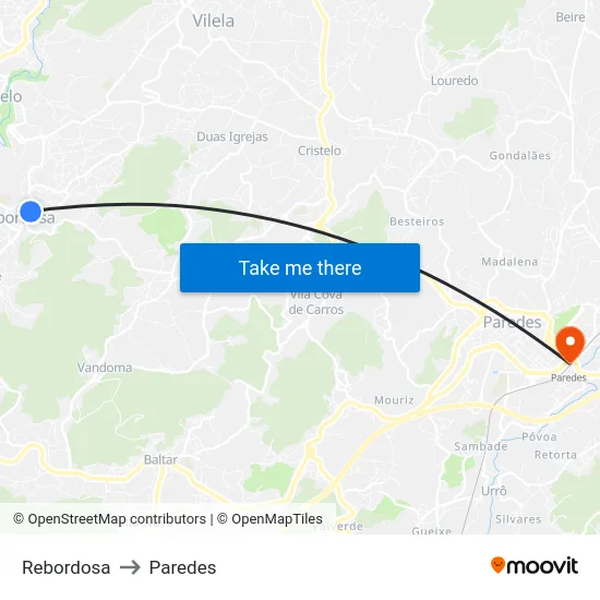Rebordosa to Paredes map