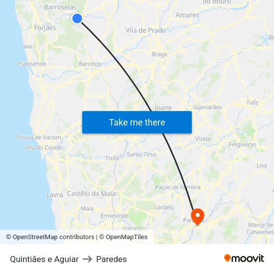 Quintiães e Aguiar to Paredes map