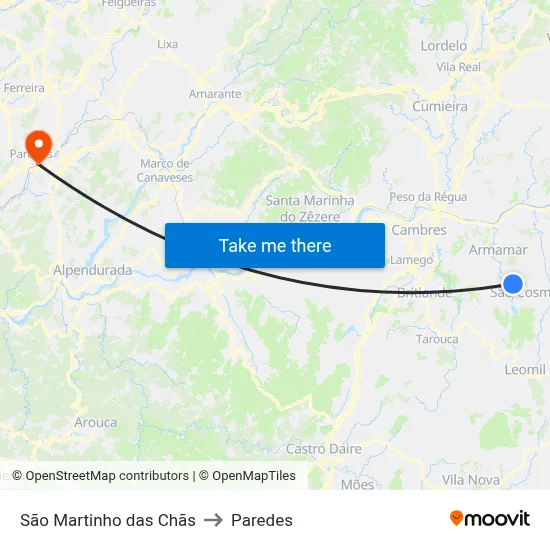 São Martinho das Chãs to Paredes map