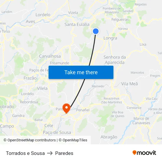 Torrados e Sousa to Paredes map