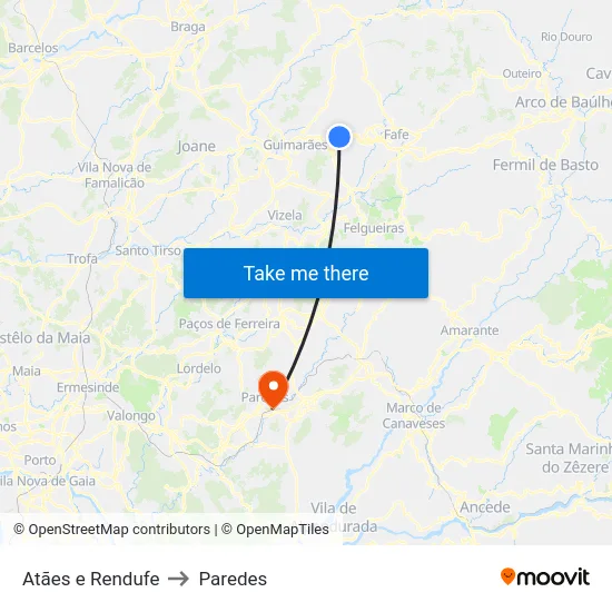 Atães e Rendufe to Paredes map