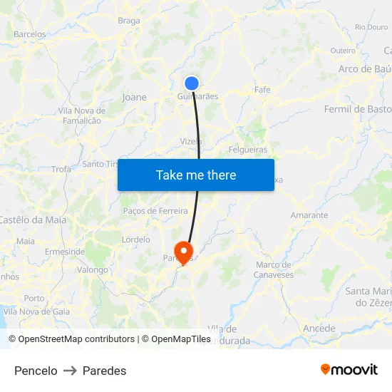 Pencelo to Paredes map
