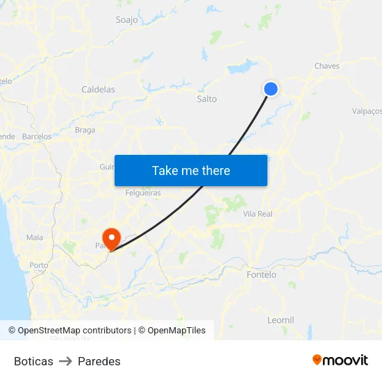 Boticas to Paredes map
