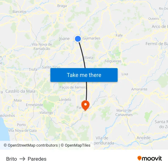 Brito to Paredes map