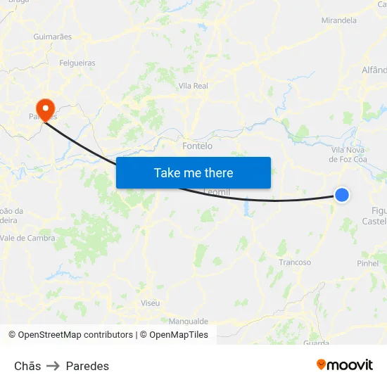 Chãs to Paredes map