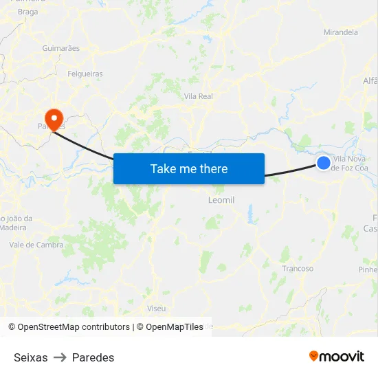 Seixas to Paredes map