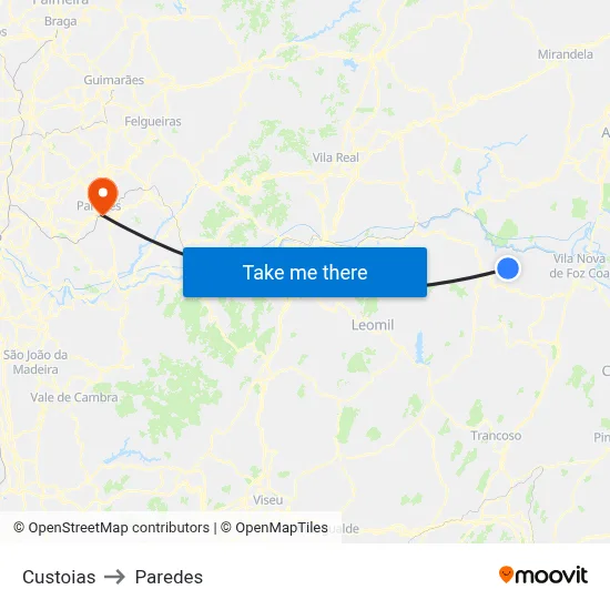 Custoias to Paredes map