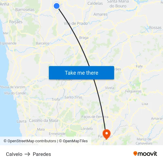 Calvelo to Paredes map