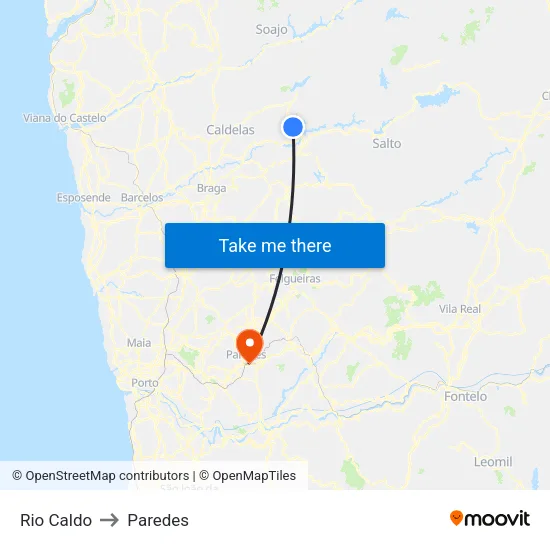Rio Caldo to Paredes map
