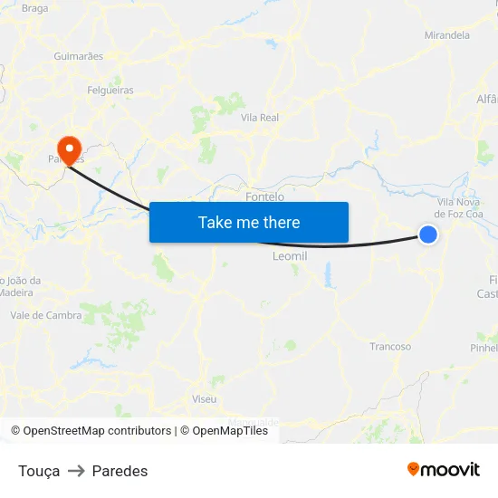 Touça to Paredes map