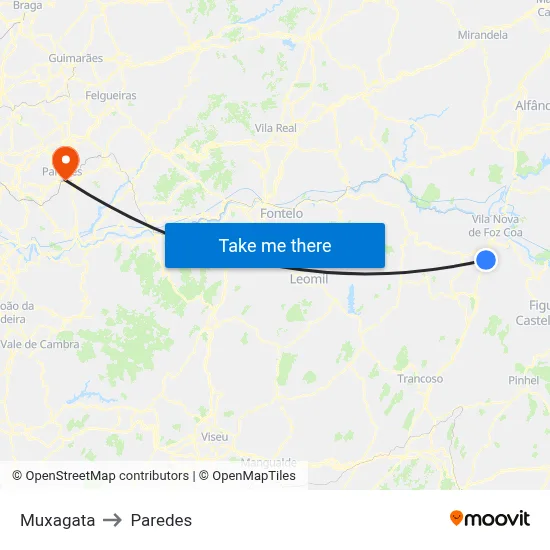Muxagata to Paredes map