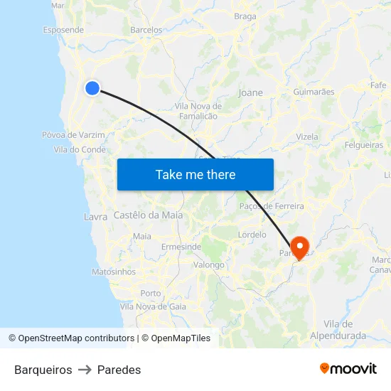 Barqueiros to Paredes map
