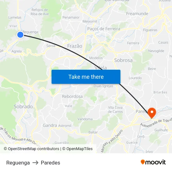 Reguenga to Paredes map