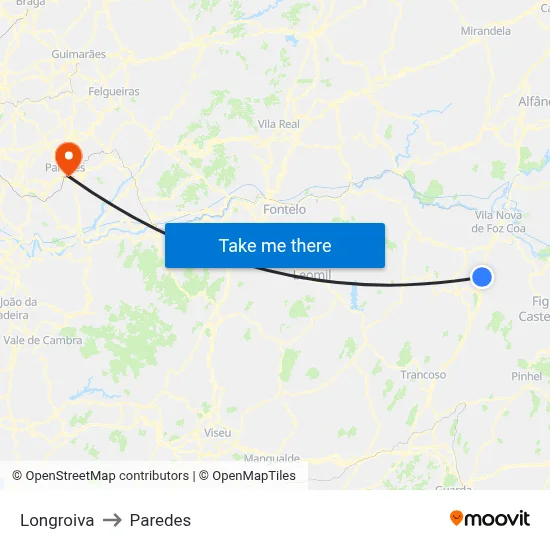 Longroiva to Paredes map