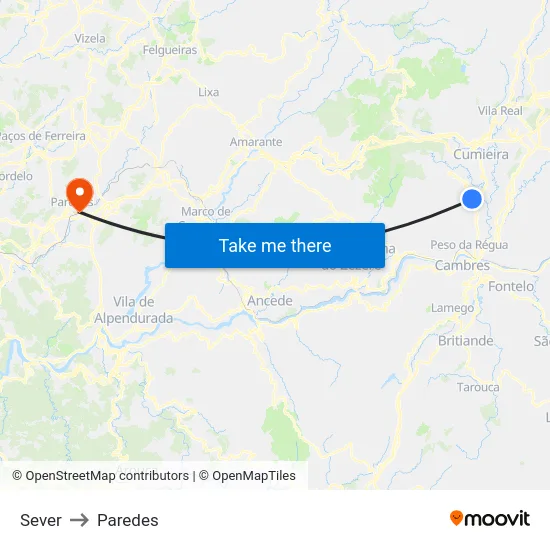 Sever to Paredes map