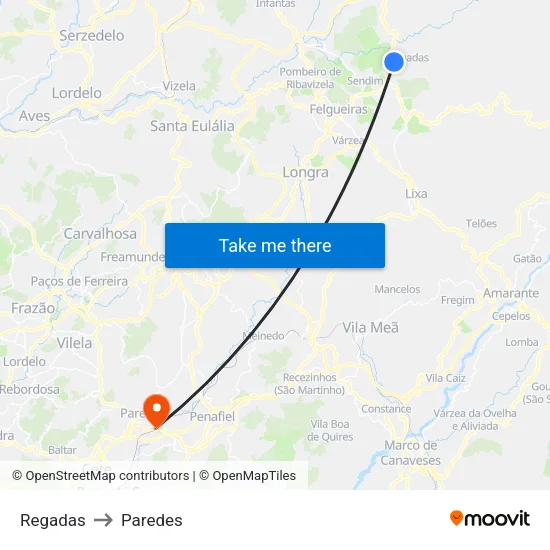 Regadas to Paredes map