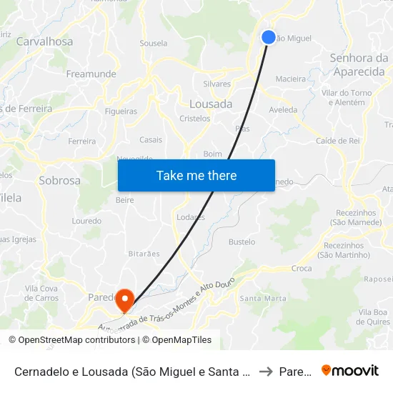 Cernadelo e Lousada (São Miguel e Santa Margarida) to Paredes map