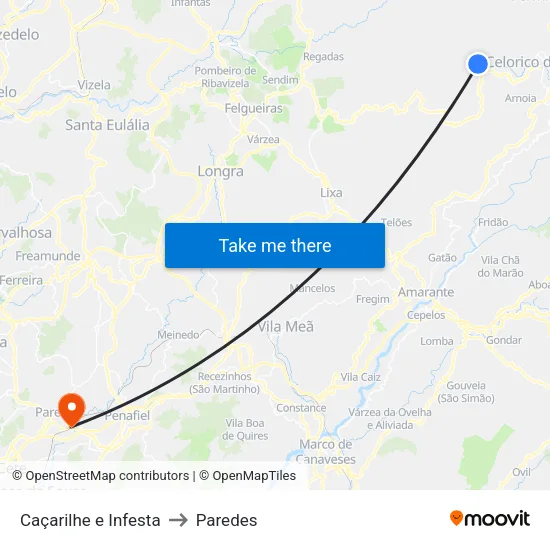 Caçarilhe e Infesta to Paredes map