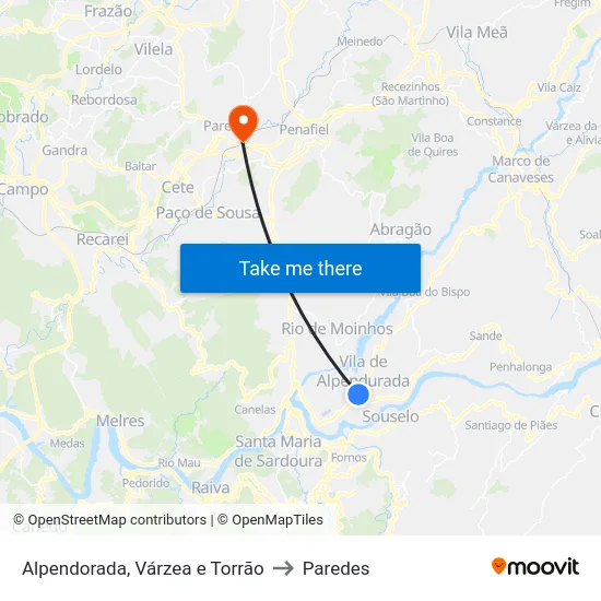 Alpendorada, Várzea e Torrão to Paredes map