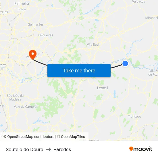 Soutelo do Douro to Paredes map