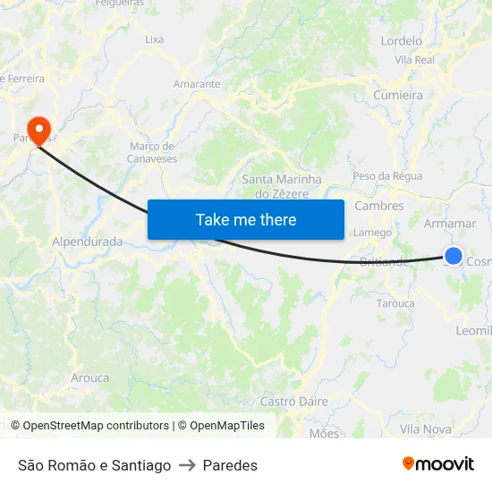 São Romão e Santiago to Paredes map