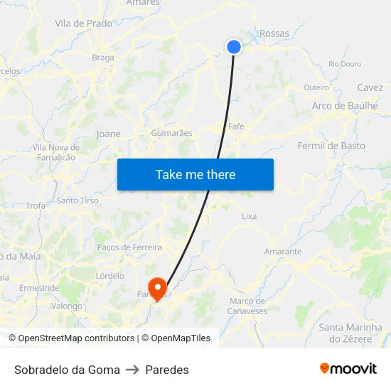 Sobradelo da Goma to Paredes map