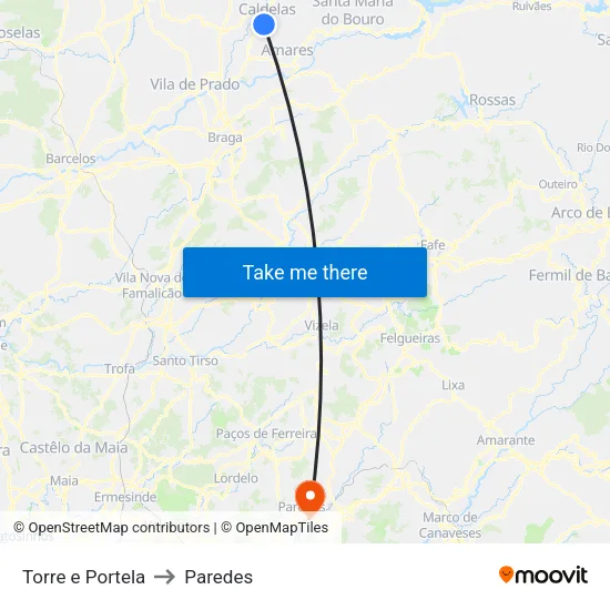 Torre e Portela to Paredes map