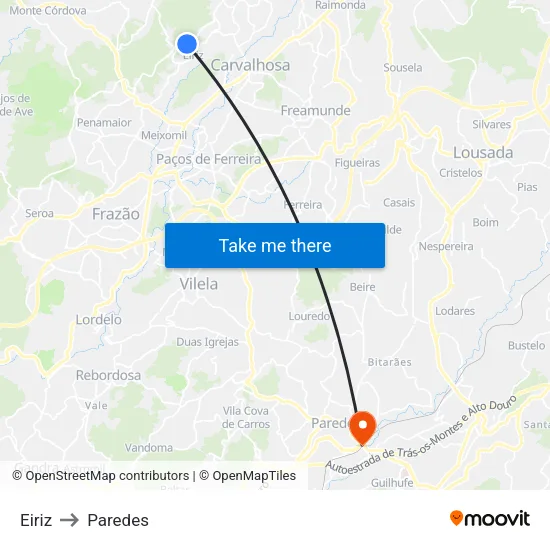 Eiriz to Paredes map