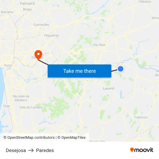 Desejosa to Paredes map