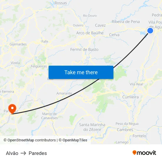 Alvão to Paredes map