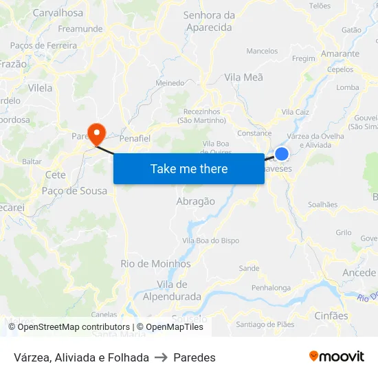 Várzea, Aliviada e Folhada to Paredes map