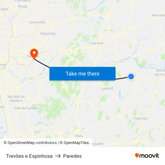 Trevões e Espinhosa to Paredes map