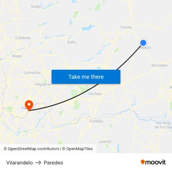 Vilarandelo to Paredes map