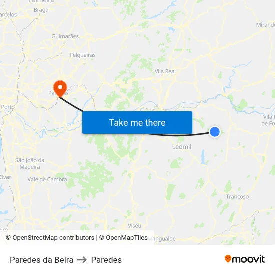 Paredes da Beira to Paredes map