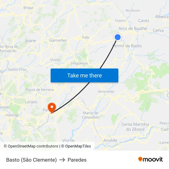 Basto (São Clemente) to Paredes map