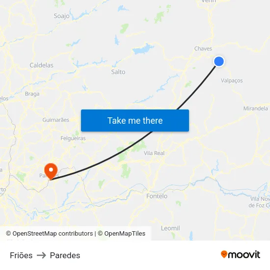 Friões to Paredes map