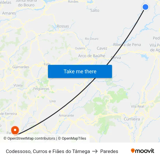 Codessoso, Curros e Fiães do Tâmega to Paredes map