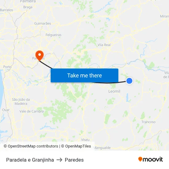 Paradela e Granjinha to Paredes map
