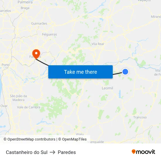 Castanheiro do Sul to Paredes map