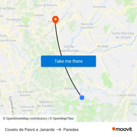 Covelo de Paivó e Janarde to Paredes map