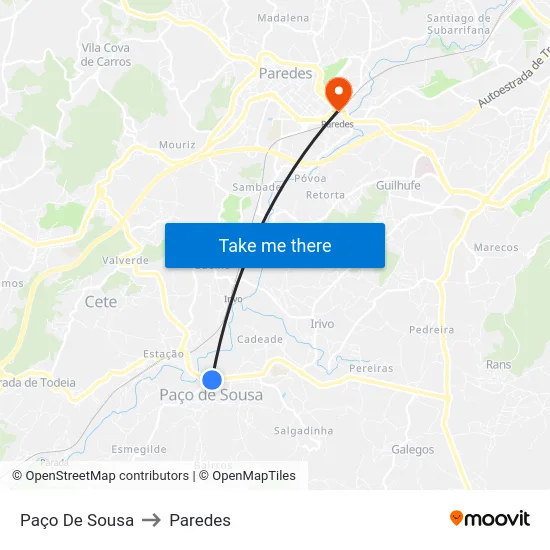 Paço De Sousa to Paredes map