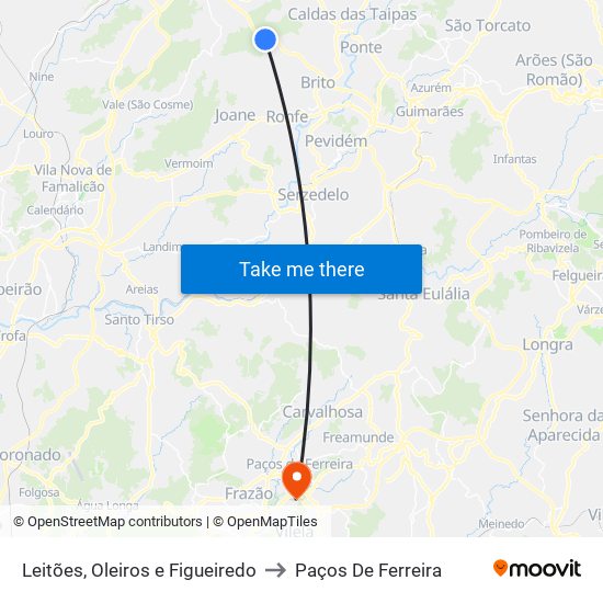 Leitões, Oleiros e Figueiredo to Paços De Ferreira map